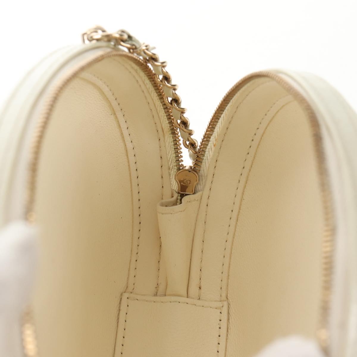 CHANEL V stitch Chain Shoulder Bag Leather White Gold CC Auth 146360A