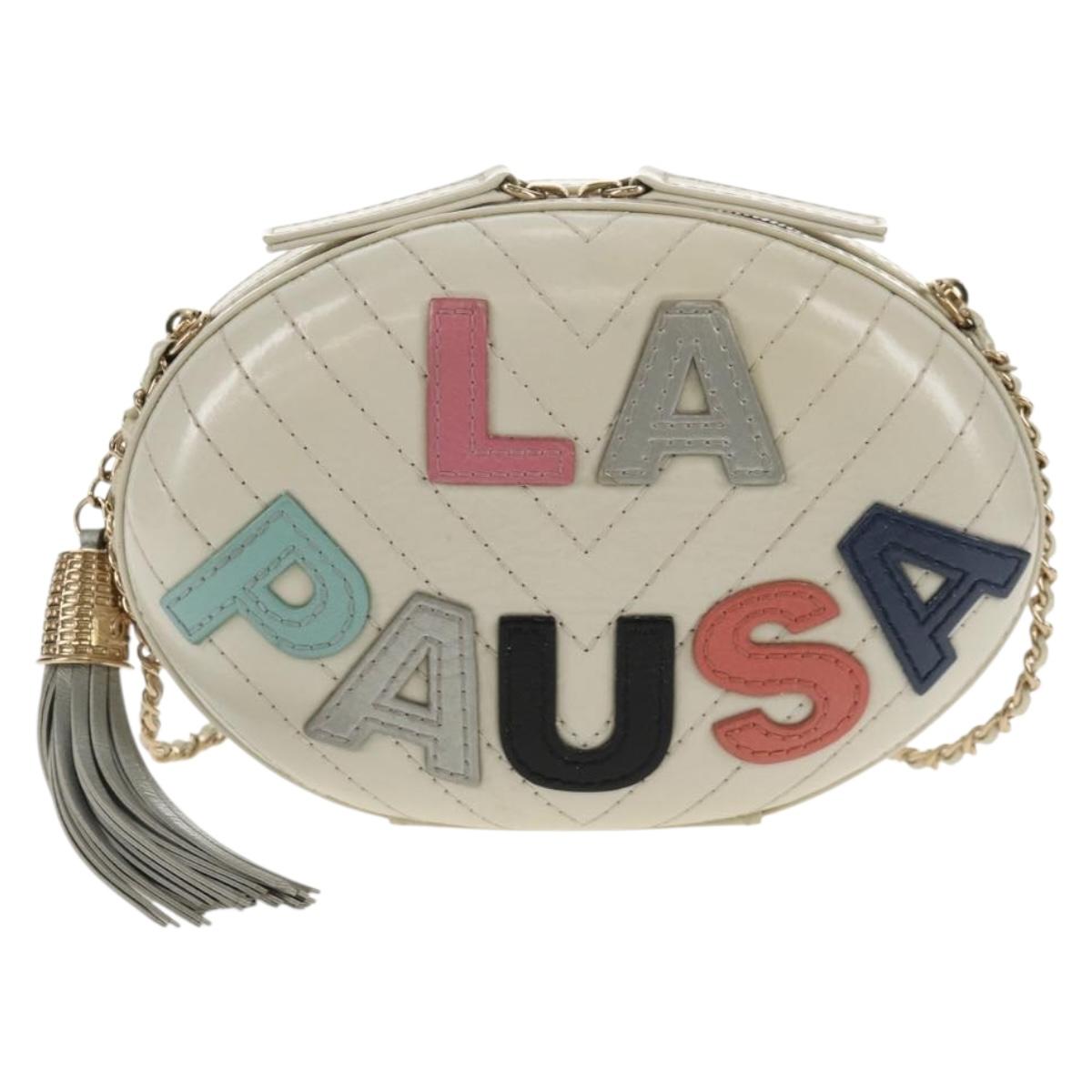 CHANEL V stitch Chain Shoulder Bag Leather White Gold CC Auth 146360A