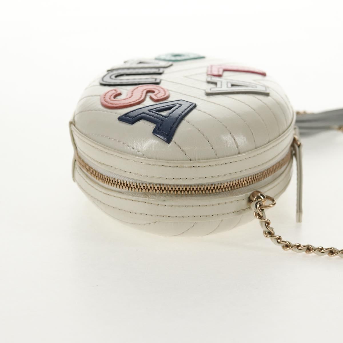 CHANEL V stitch Chain Shoulder Bag Leather White Gold CC Auth 146360A