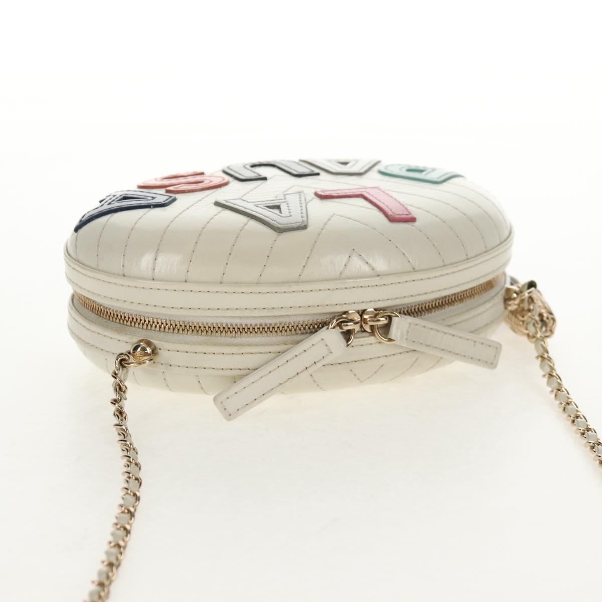 CHANEL V stitch Chain Shoulder Bag Leather White Gold CC Auth 146360A