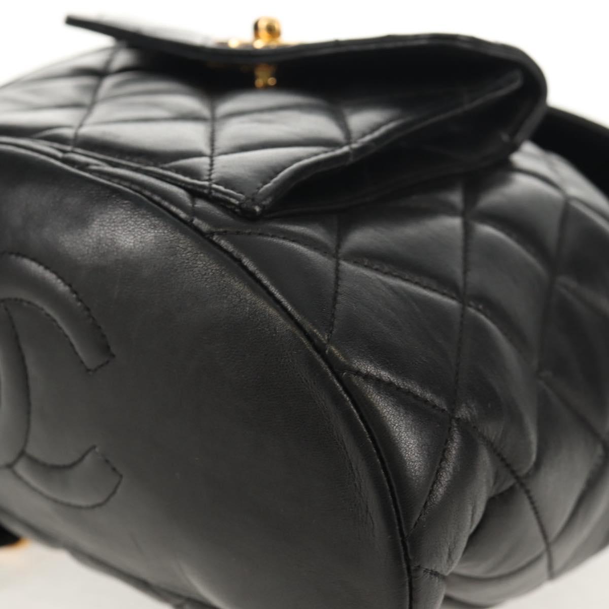 CHANEL Matelasse Chain Backpack Lamb Skin Black Gold CC Auth 146361AV