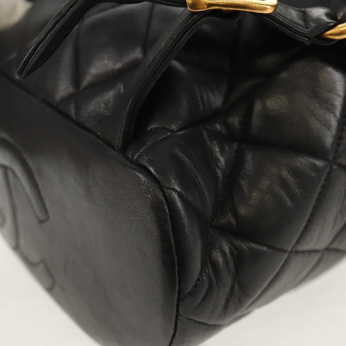 CHANEL Matelasse Chain Backpack Lamb Skin Black Gold CC Auth 146361AV