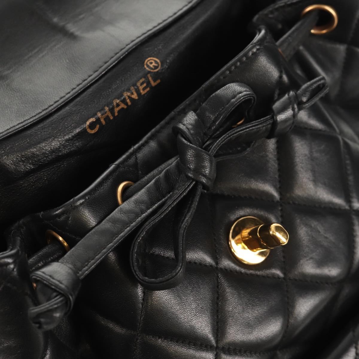 CHANEL Matelasse Chain Backpack Lamb Skin Black Gold CC Auth 146361AV