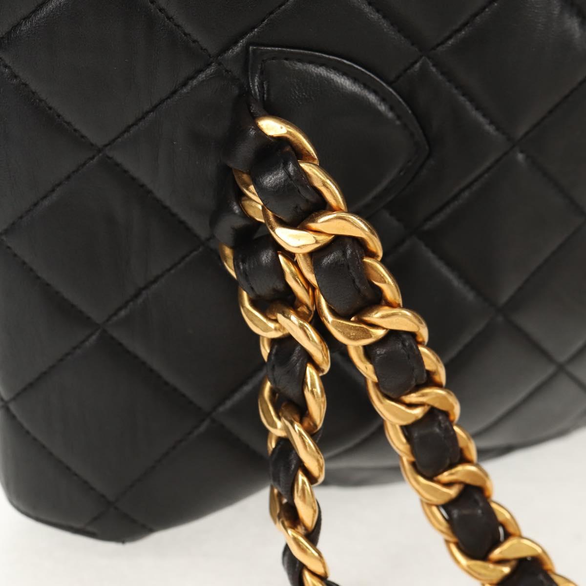 CHANEL Matelasse Chain Backpack Lamb Skin Black Gold CC Auth 146361AV