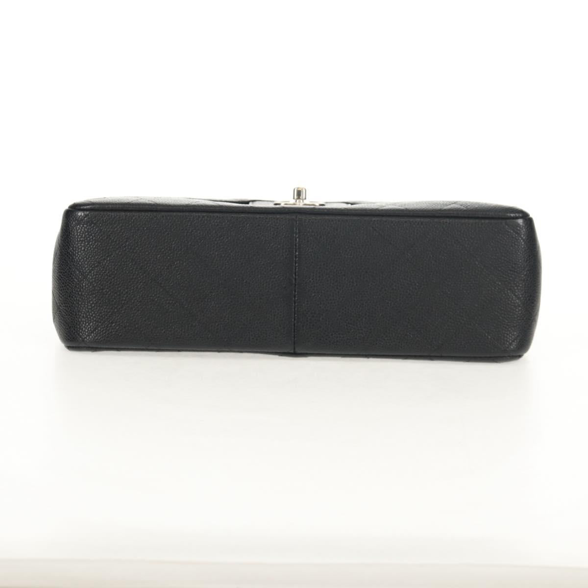 CHANEL Matelasse 30 Double Flap Chain Bag Caviar Skin Black CC Auth 146363SM