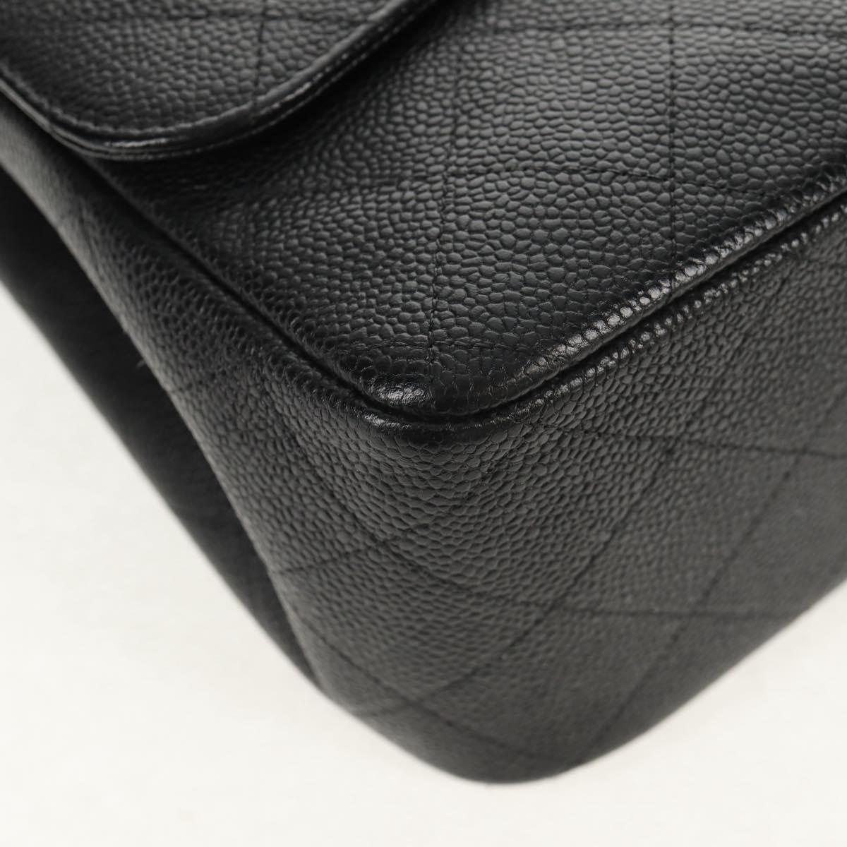 CHANEL Matelasse 30 Double Flap Chain Bag Caviar Skin Black CC Auth 146363SM
