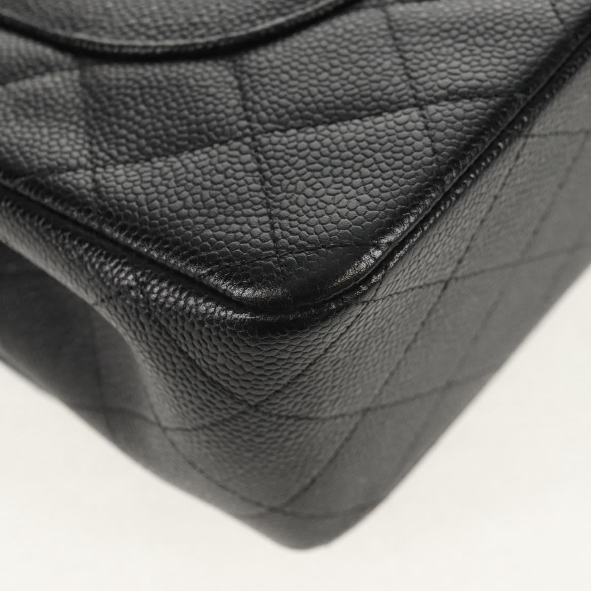 CHANEL Matelasse 30 Double Flap Chain Bag Caviar Skin Black CC Auth 146363SM