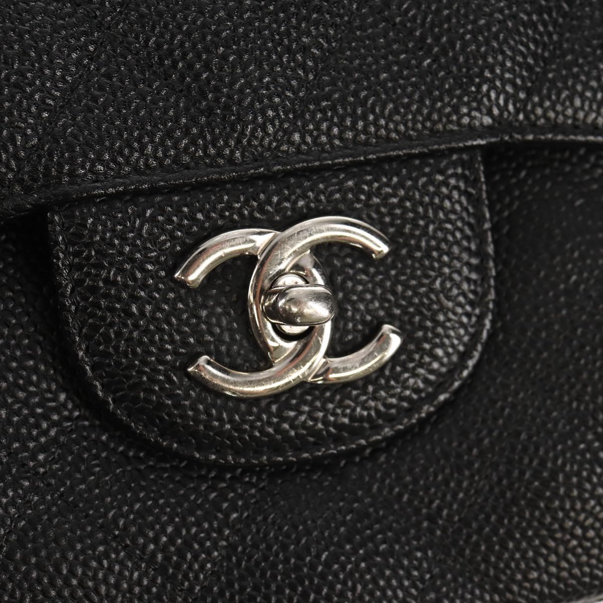 CHANEL Matelasse 30 Double Flap Chain Bag Caviar Skin Black CC Auth 146363SM