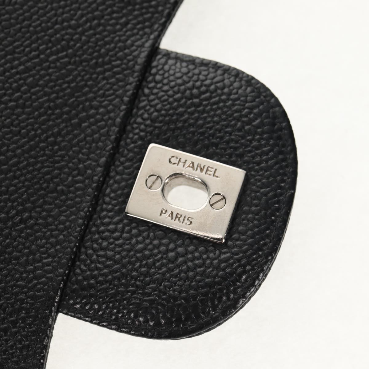 CHANEL Matelasse 30 Double Flap Chain Bag Caviar Skin Black CC Auth 146363SM