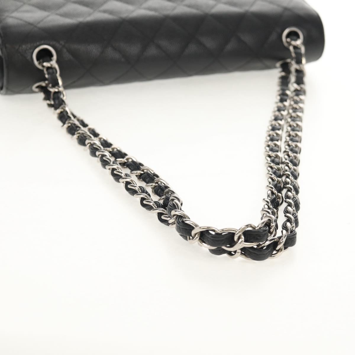 CHANEL Matelasse 30 Double Flap Chain Bag Caviar Skin Black CC Auth 146363SM