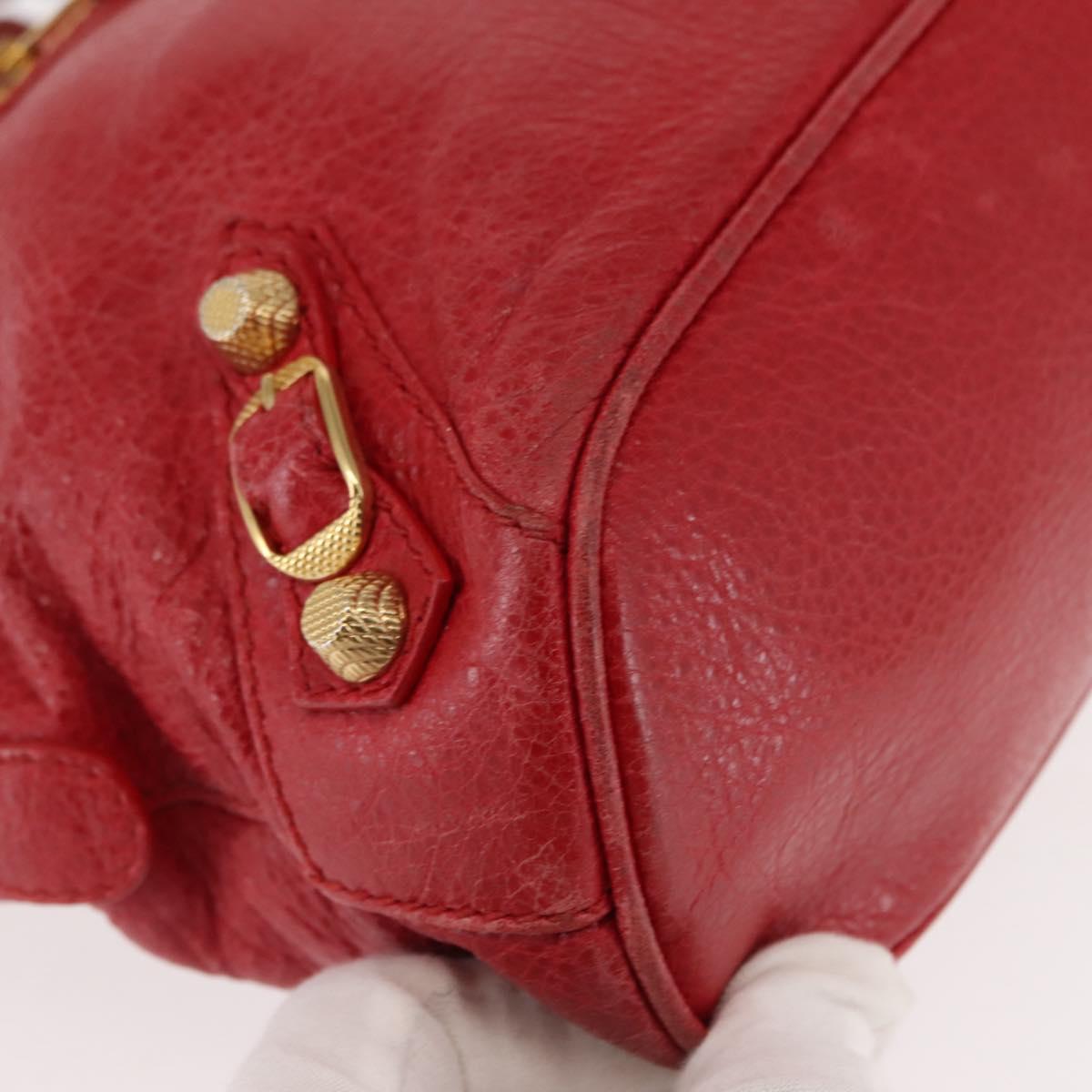 BALENCIAGA Classic bowling Hand Bag Leather 2way Red Gold Auth 146366