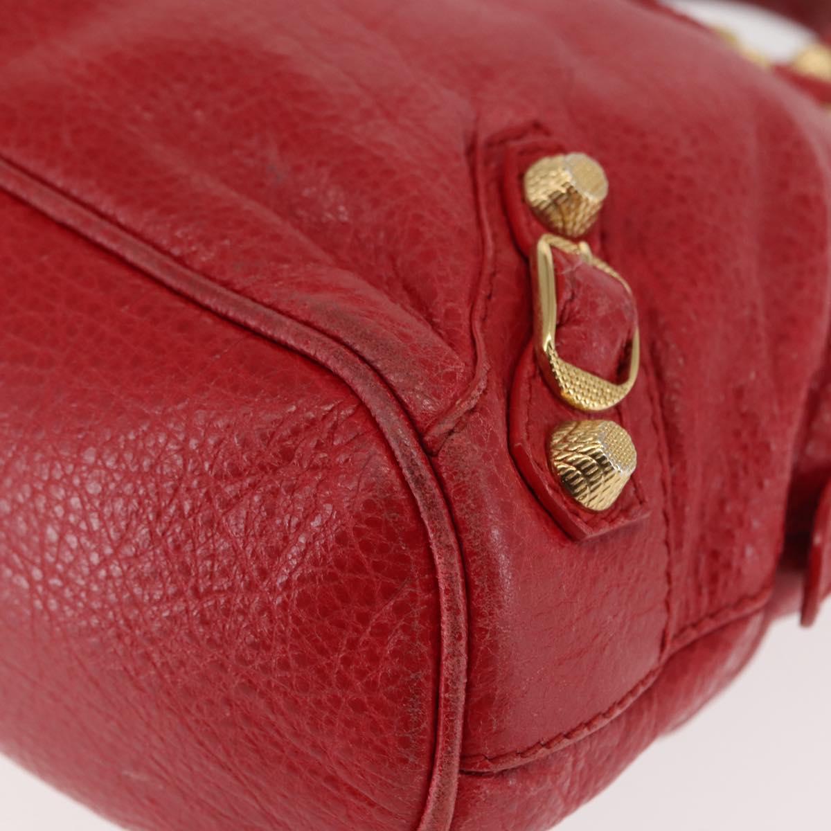 BALENCIAGA Classic bowling Hand Bag Leather 2way Red Gold Auth 146366