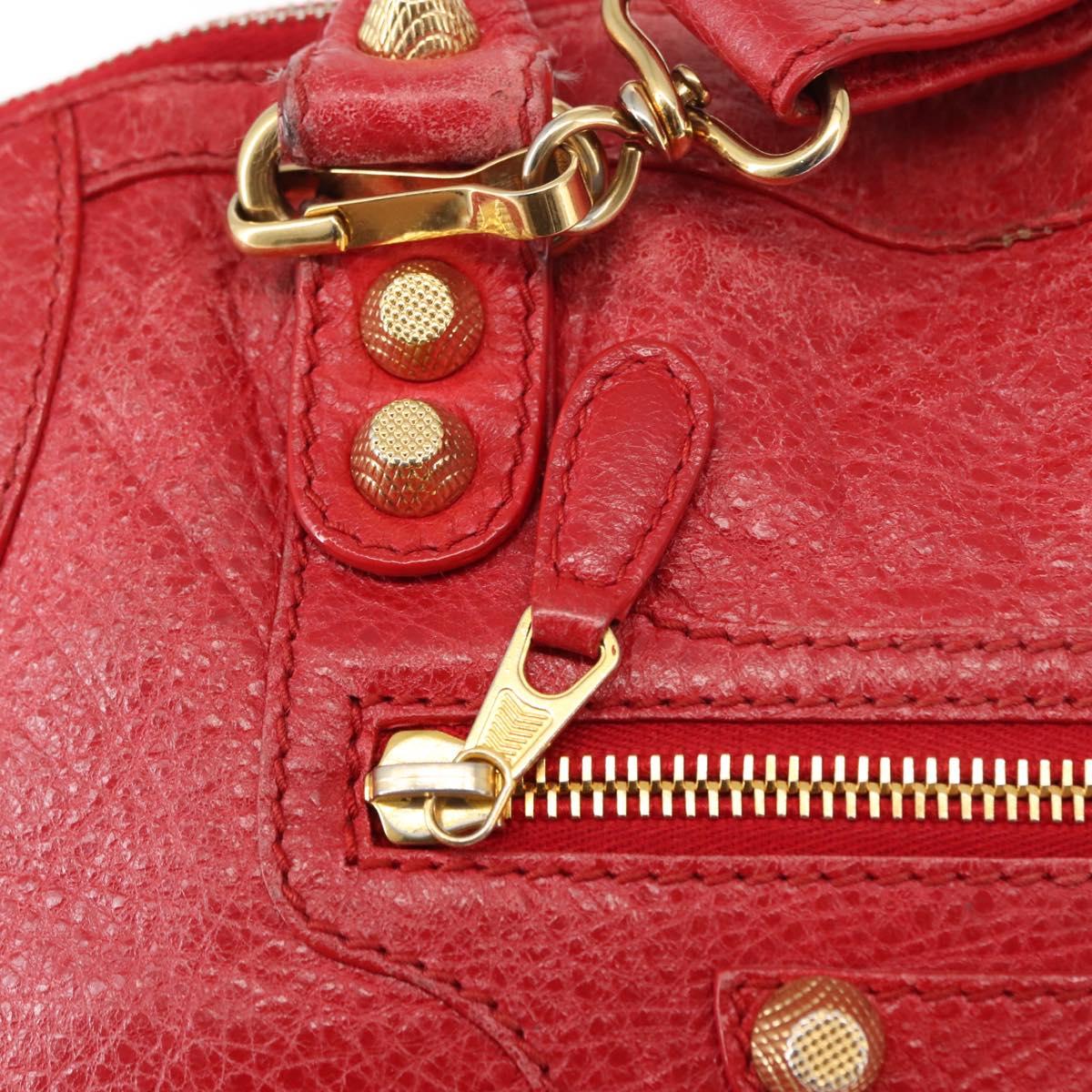 BALENCIAGA Classic bowling Hand Bag Leather 2way Red Gold Auth 146366