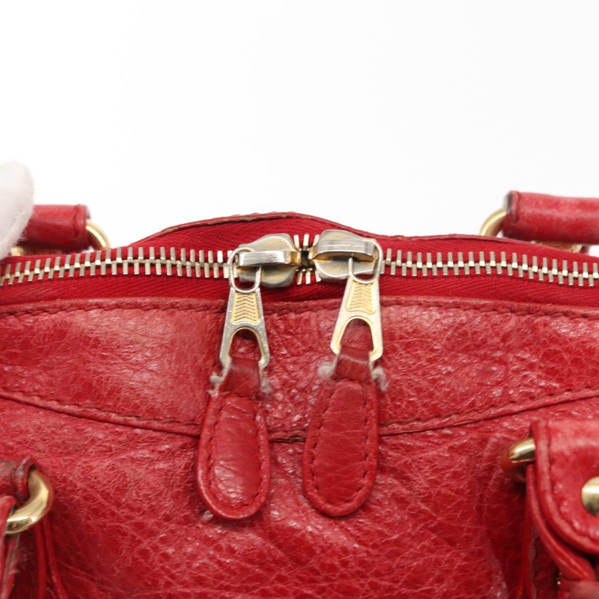 BALENCIAGA Classic bowling Hand Bag Leather 2way Red Gold Auth 146366