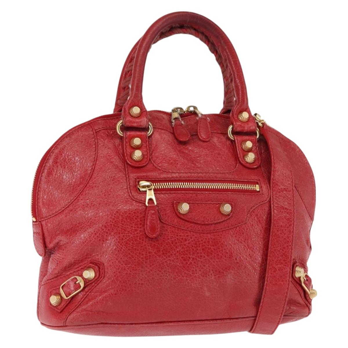 BALENCIAGA Classic bowling Hand Bag Leather 2way Red Gold Auth 146366