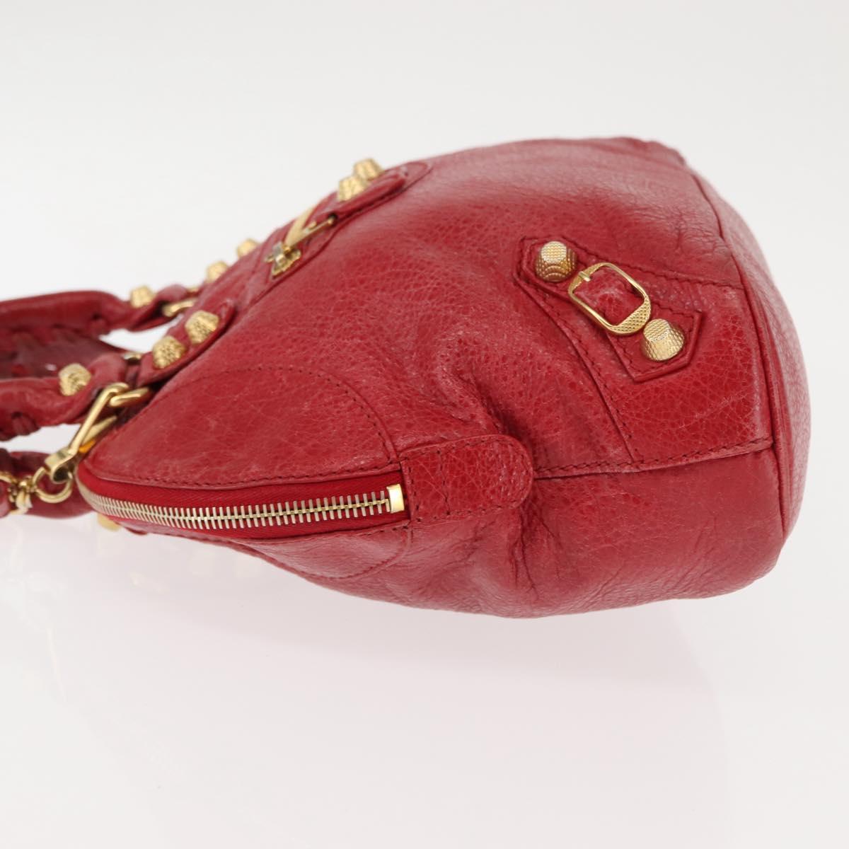 BALENCIAGA Classic bowling Hand Bag Leather 2way Red Gold Auth 146366