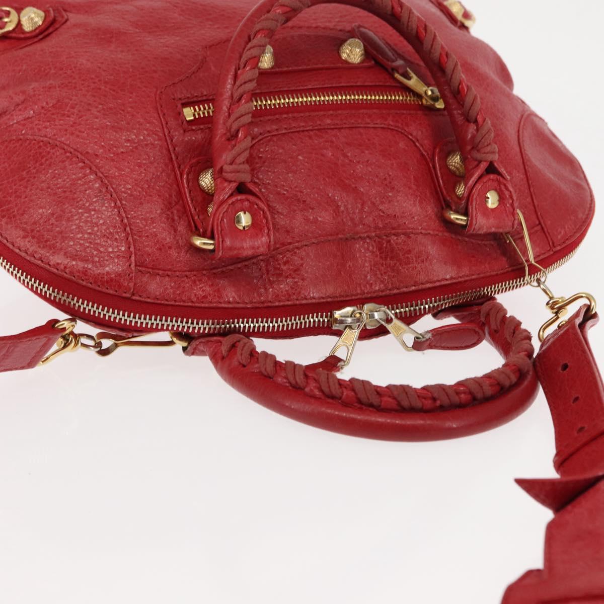 BALENCIAGA Classic bowling Hand Bag Leather 2way Red Gold Auth 146366