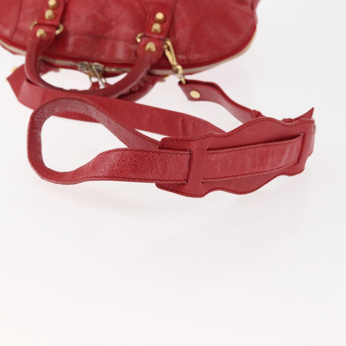 BALENCIAGA Classic bowling Hand Bag Leather 2way Red Gold Auth 146366