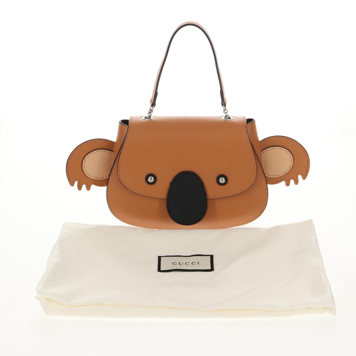 GUCCI Children's Koala Hand Bag Leather Brown Silver 605824 Auth 146368V