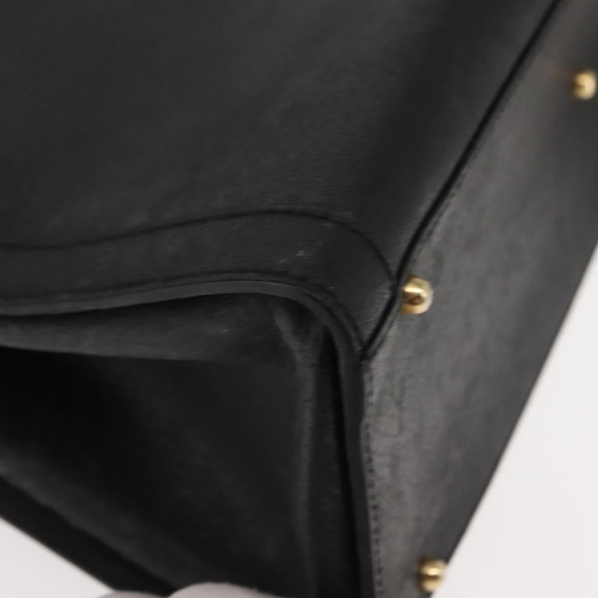 GUCCI Bamboo Hand Bag Leather Black Gold 002 1186 0260 Auth 146413