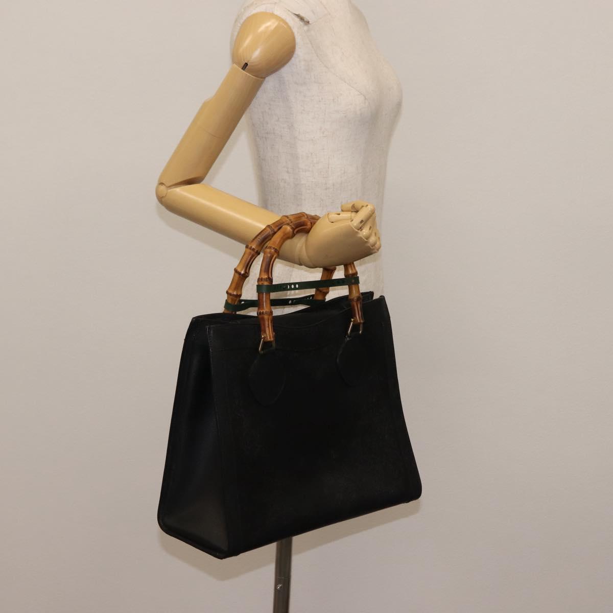 GUCCI Bamboo Hand Bag Leather Black Gold 002 1186 0260 Auth 146413