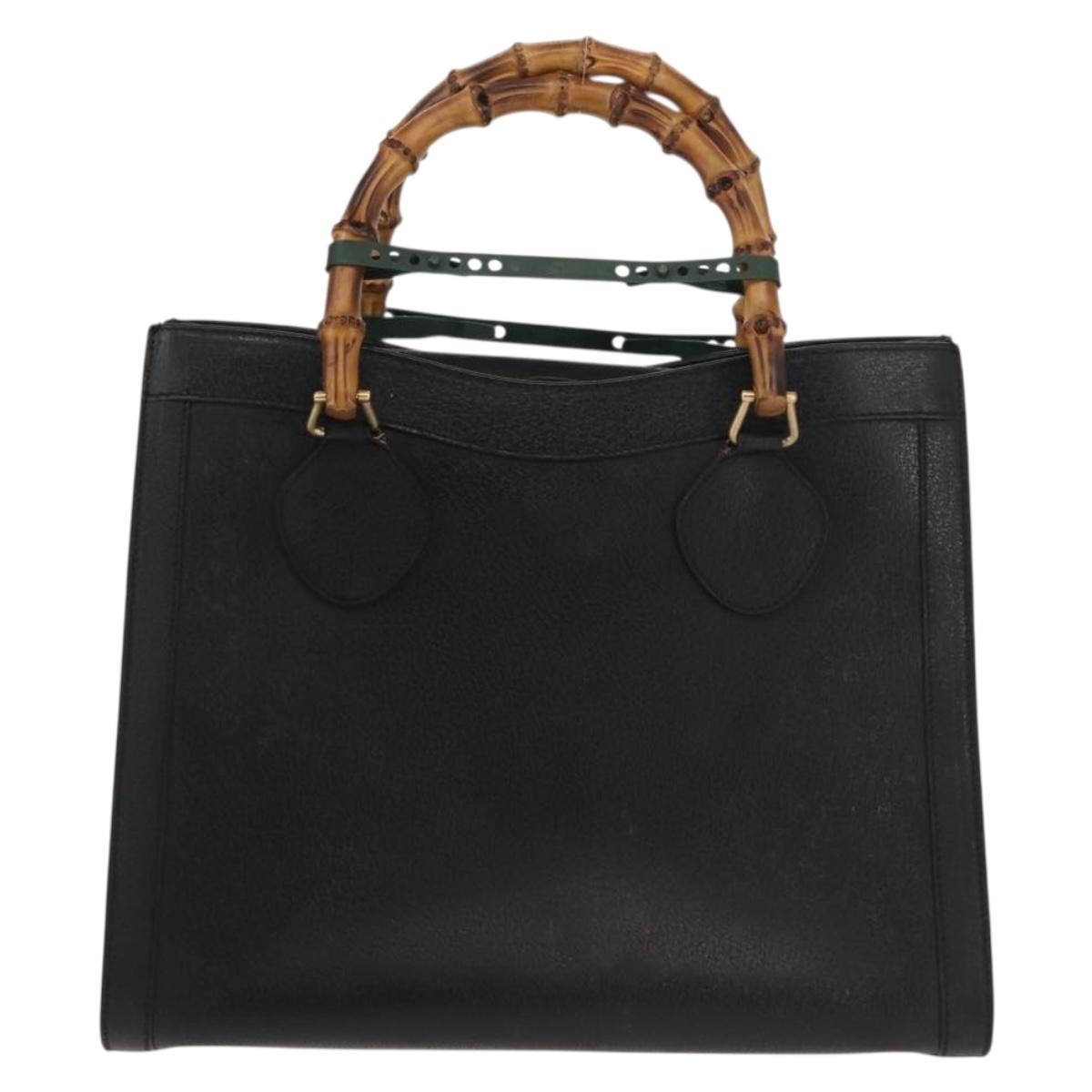 GUCCI Bamboo Hand Bag Leather Black Gold 002 1186 0260 Auth 146413