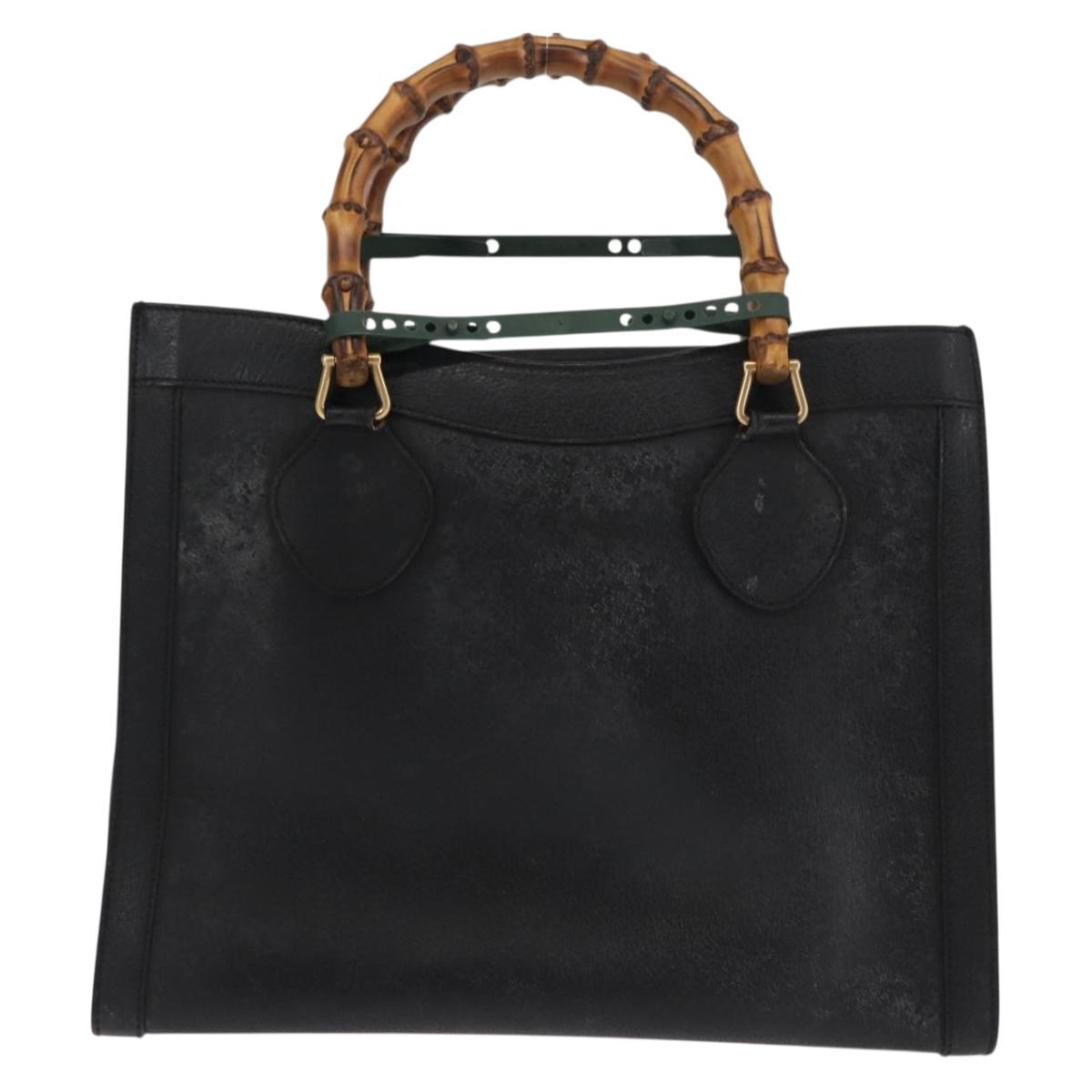 GUCCI Bamboo Hand Bag Leather Black Gold 002 1186 0260 Auth 146413
