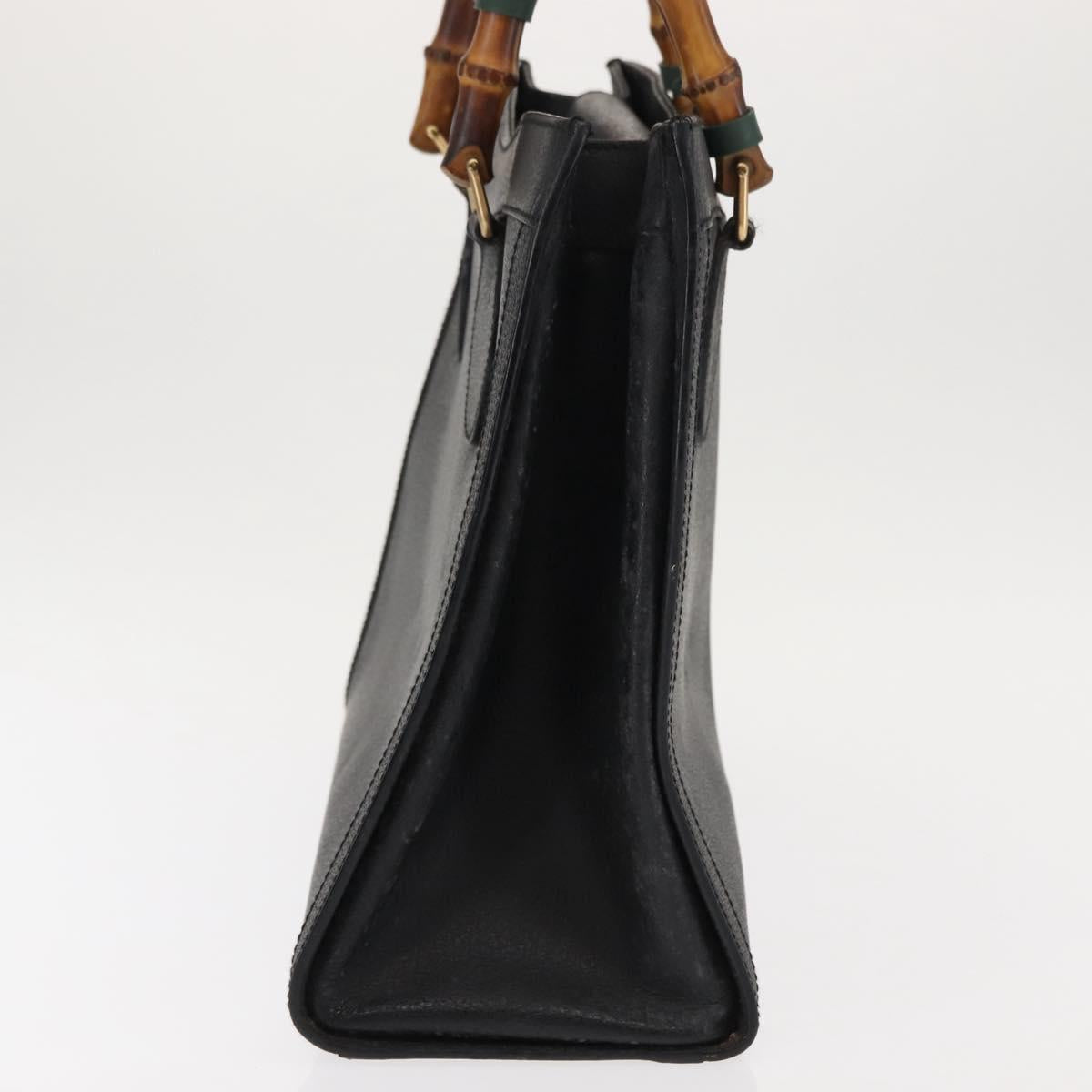 GUCCI Bamboo Hand Bag Leather Black Gold 002 1186 0260 Auth 146413