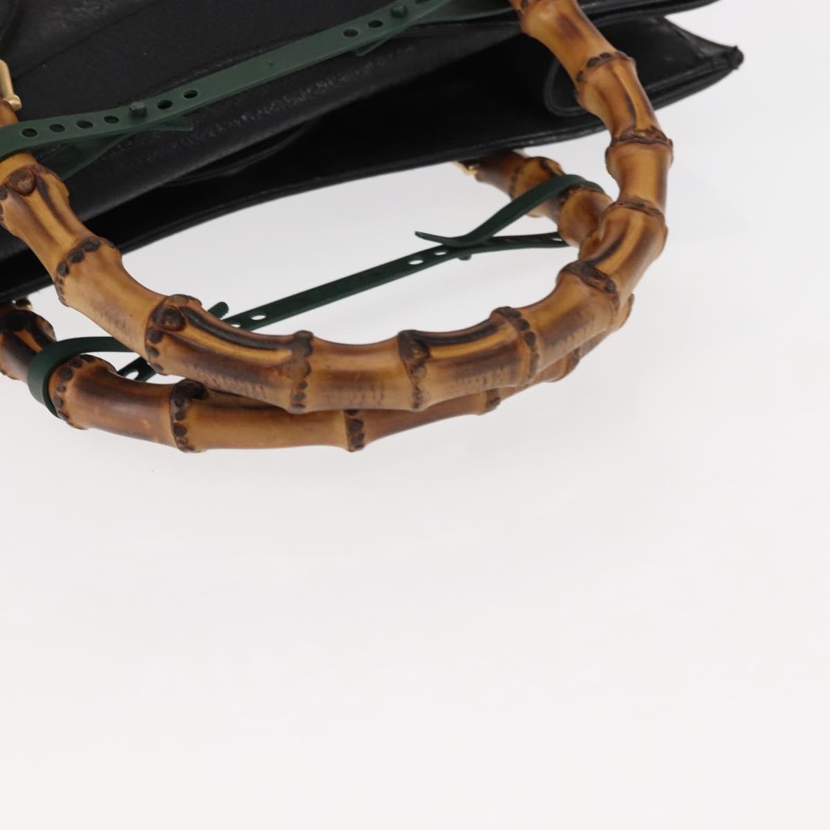 GUCCI Bamboo Hand Bag Leather Black Gold 002 1186 0260 Auth 146413