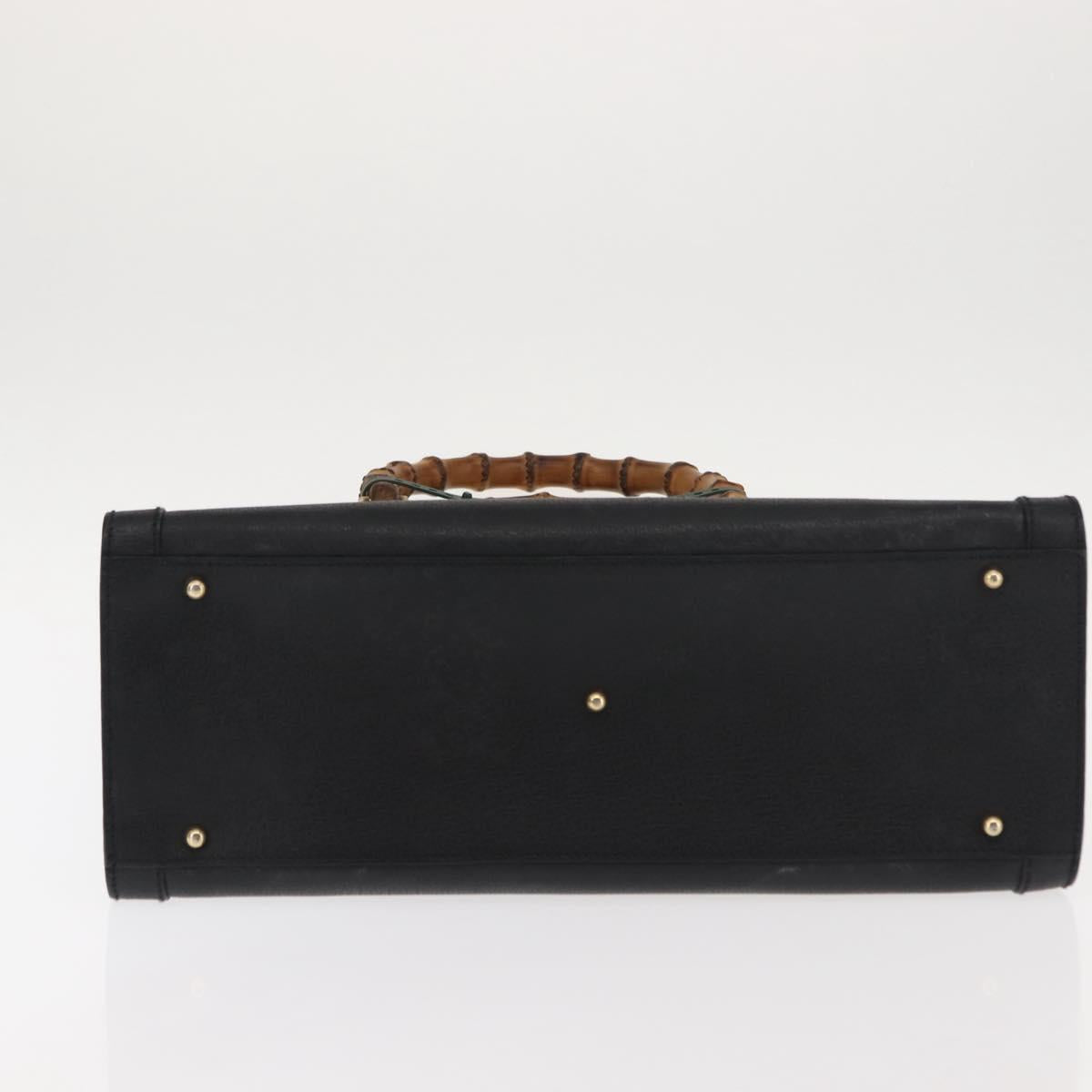 GUCCI Bamboo Hand Bag Leather Black Gold 002 1186 0260 Auth 146413