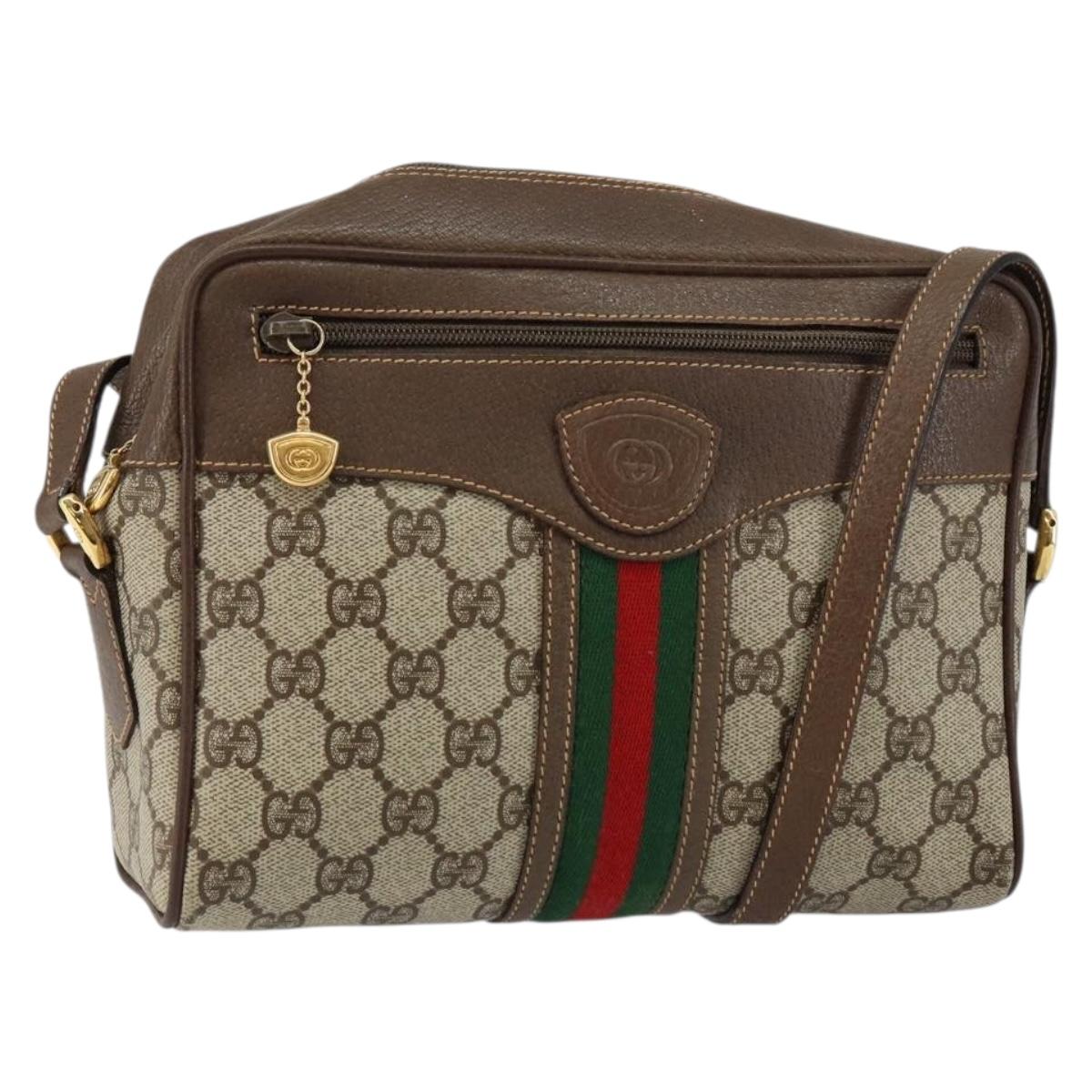 GUCCI GG Supreme Web Sherry Line Bag PVC Beige Gold 001 56 0852 Auth 146414