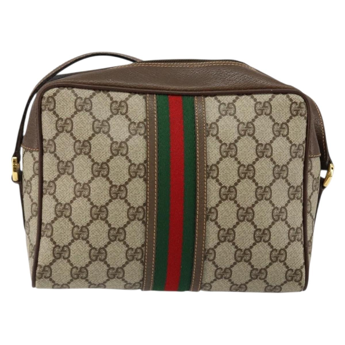 GUCCI GG Supreme Web Sherry Line Bag PVC Beige Gold 001 56 0852 Auth 146414