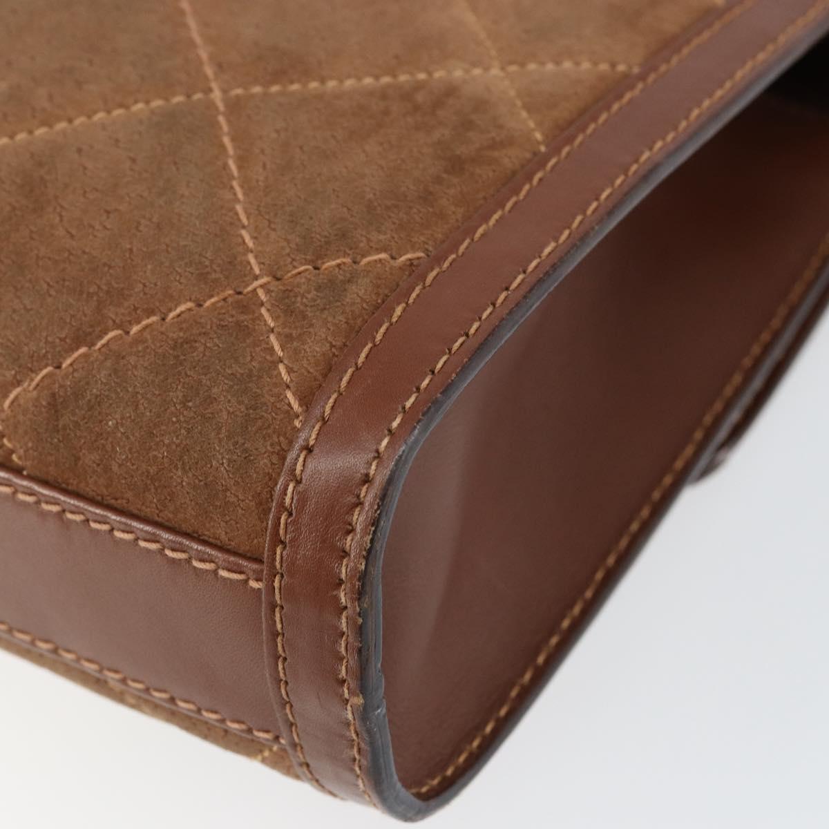 GUCCI Shoulder Bag Suede Leather Brown Gold Auth 146416