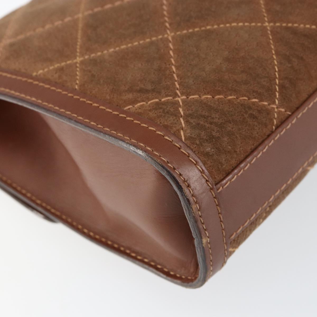 GUCCI Shoulder Bag Suede Leather Brown Gold Auth 146416