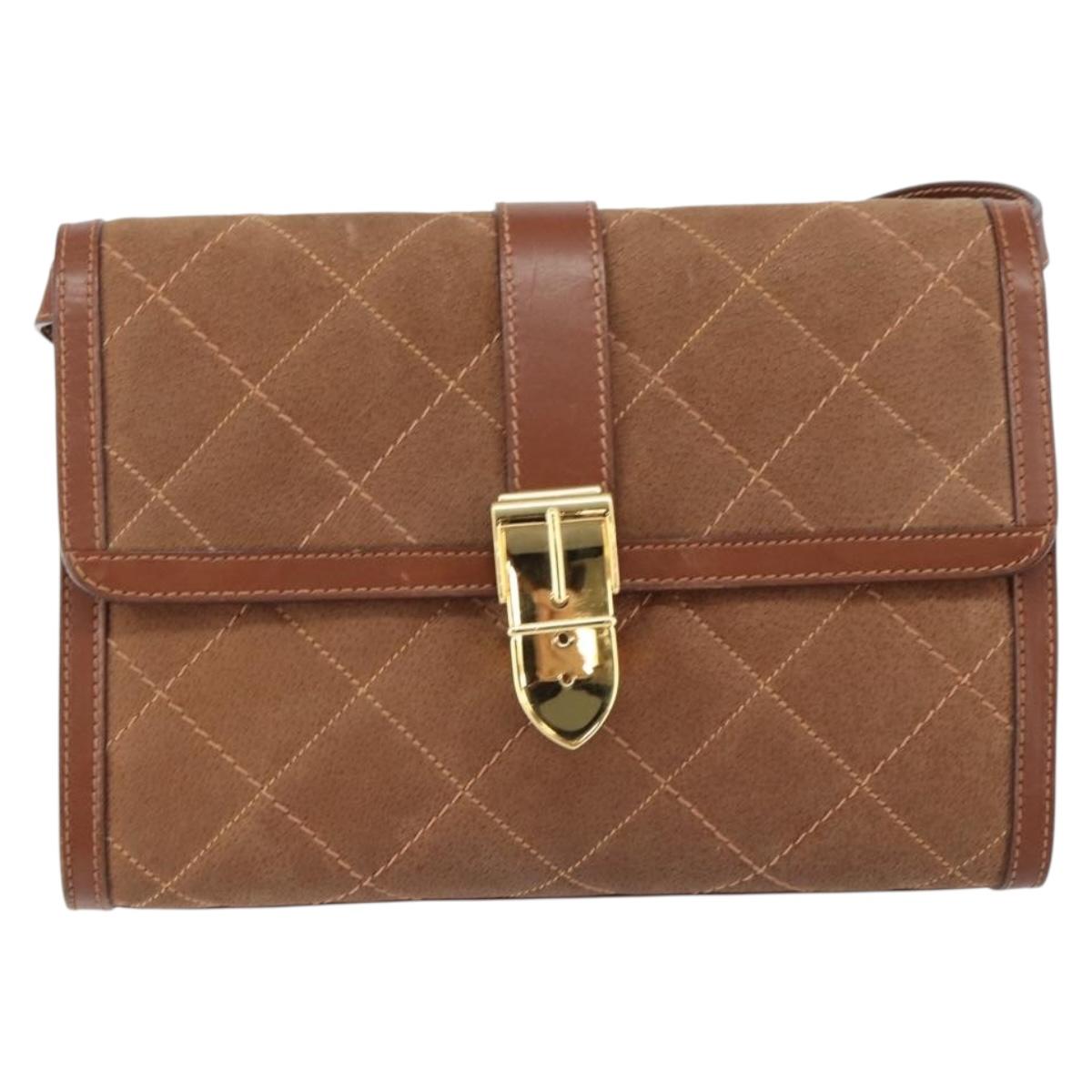 GUCCI Shoulder Bag Suede Leather Brown Gold Auth 146416