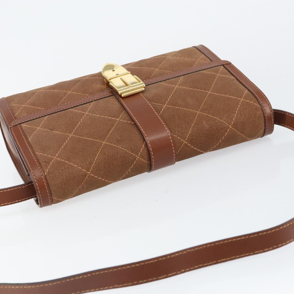 GUCCI Shoulder Bag Suede Leather Brown Gold Auth 146416