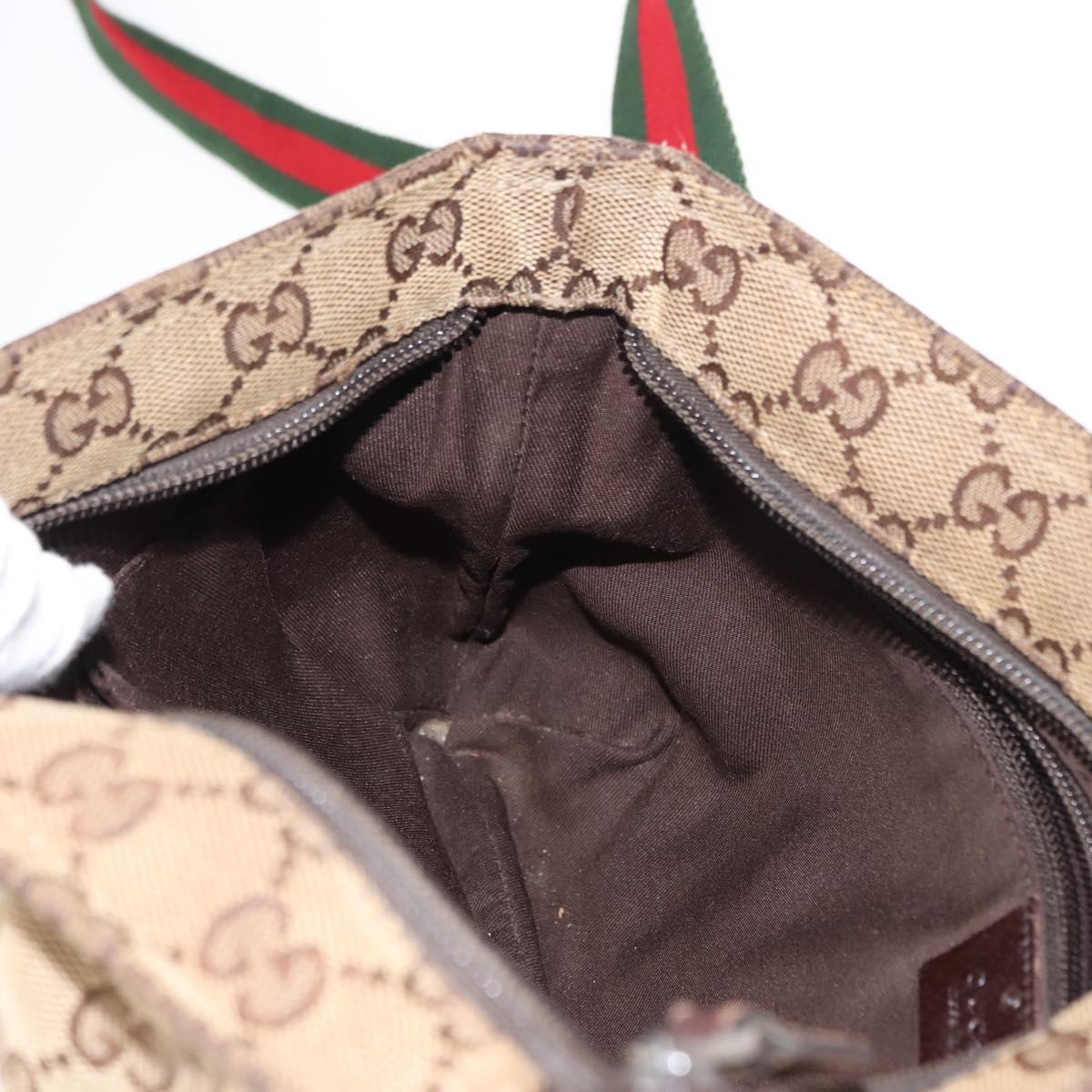 GUCCI GG Canvas Web Sherry Line Shoulder Bag Beige Silver 189749 Auth 146417