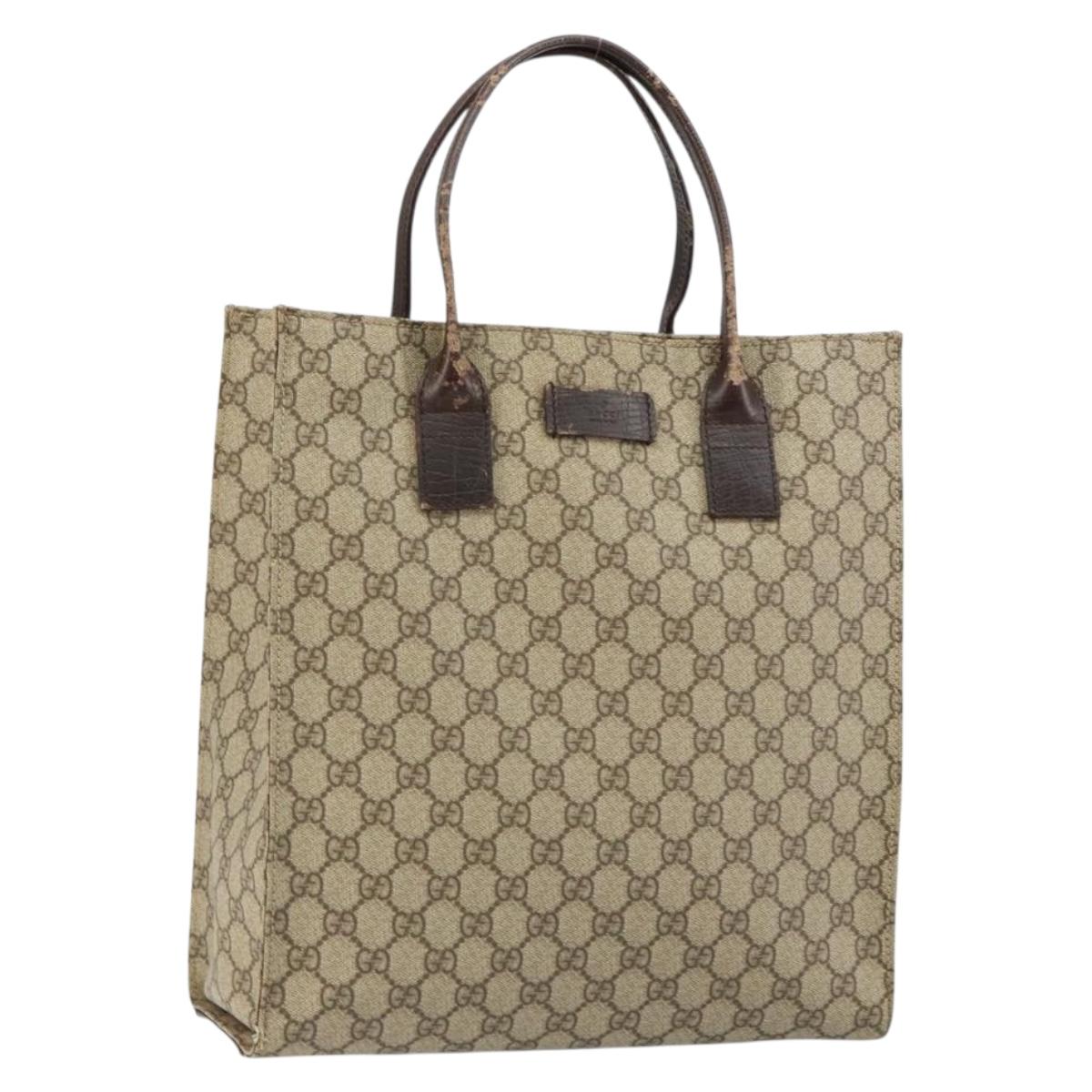 GUCCI GG Supreme Tote Bag PVC Beige Silver 91249 Auth 146418