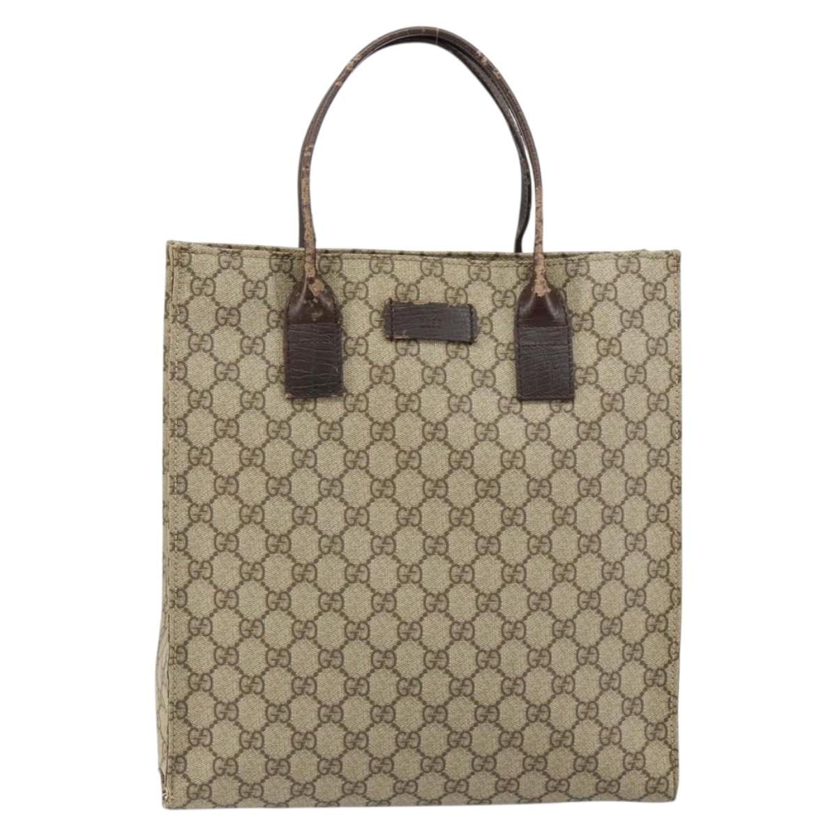 GUCCI GG Supreme Tote Bag PVC Beige Silver 91249 Auth 146418