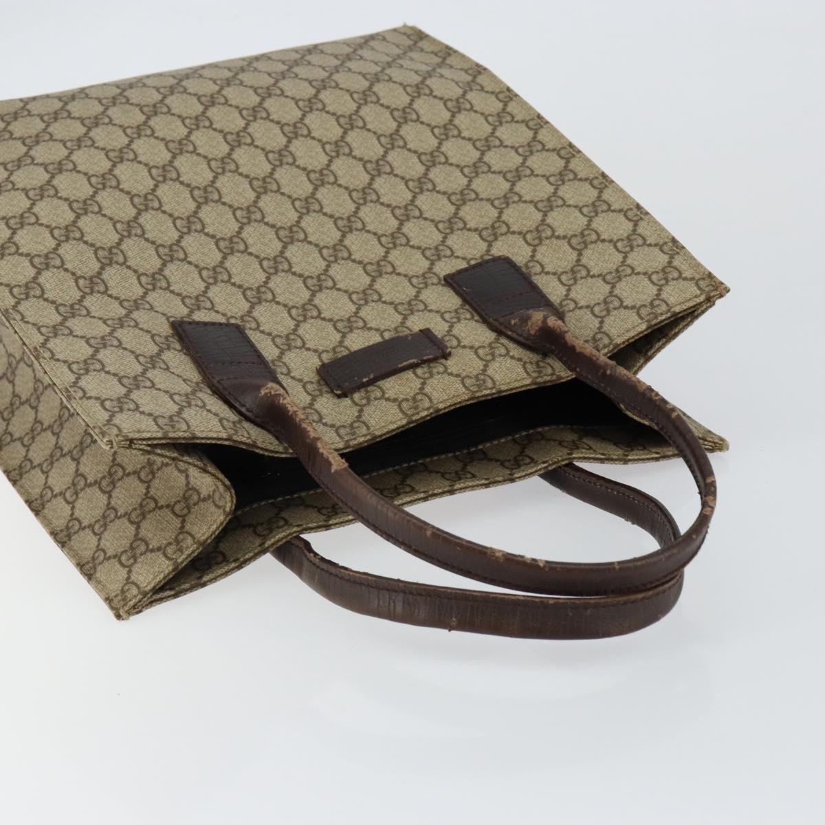 GUCCI GG Supreme Tote Bag PVC Beige Silver 91249 Auth 146418