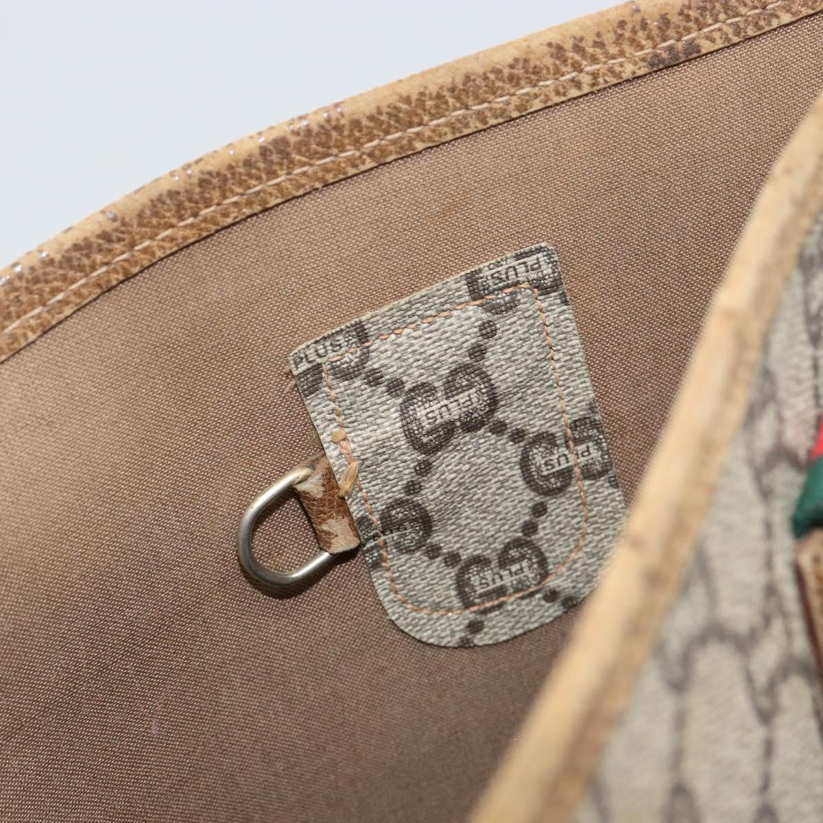 GUCCI GG Plus Supreme Web Sherry Line Tote Bag PVC Beige Gold Auth 146421