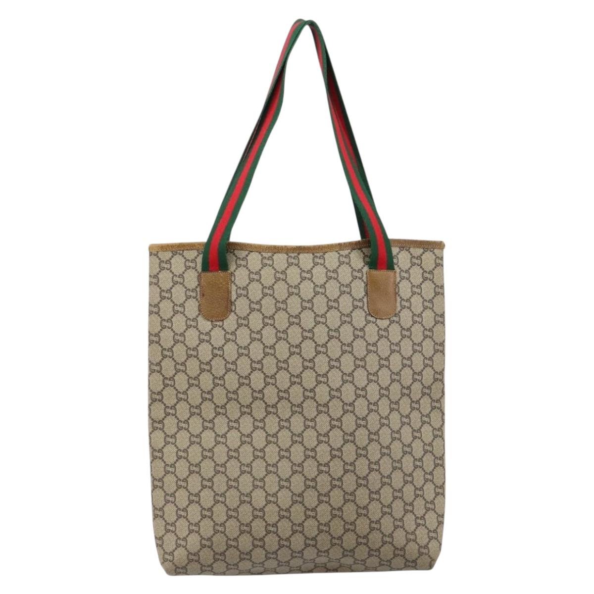 GUCCI GG Plus Supreme Web Sherry Line Tote Bag PVC Beige Gold Auth 146421
