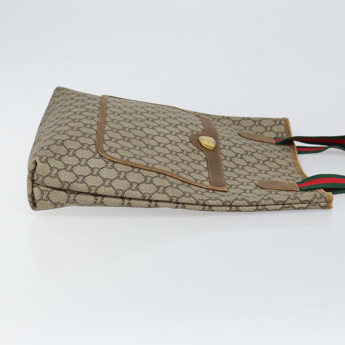 GUCCI GG Plus Supreme Web Sherry Line Tote Bag PVC Beige Gold Auth 146421