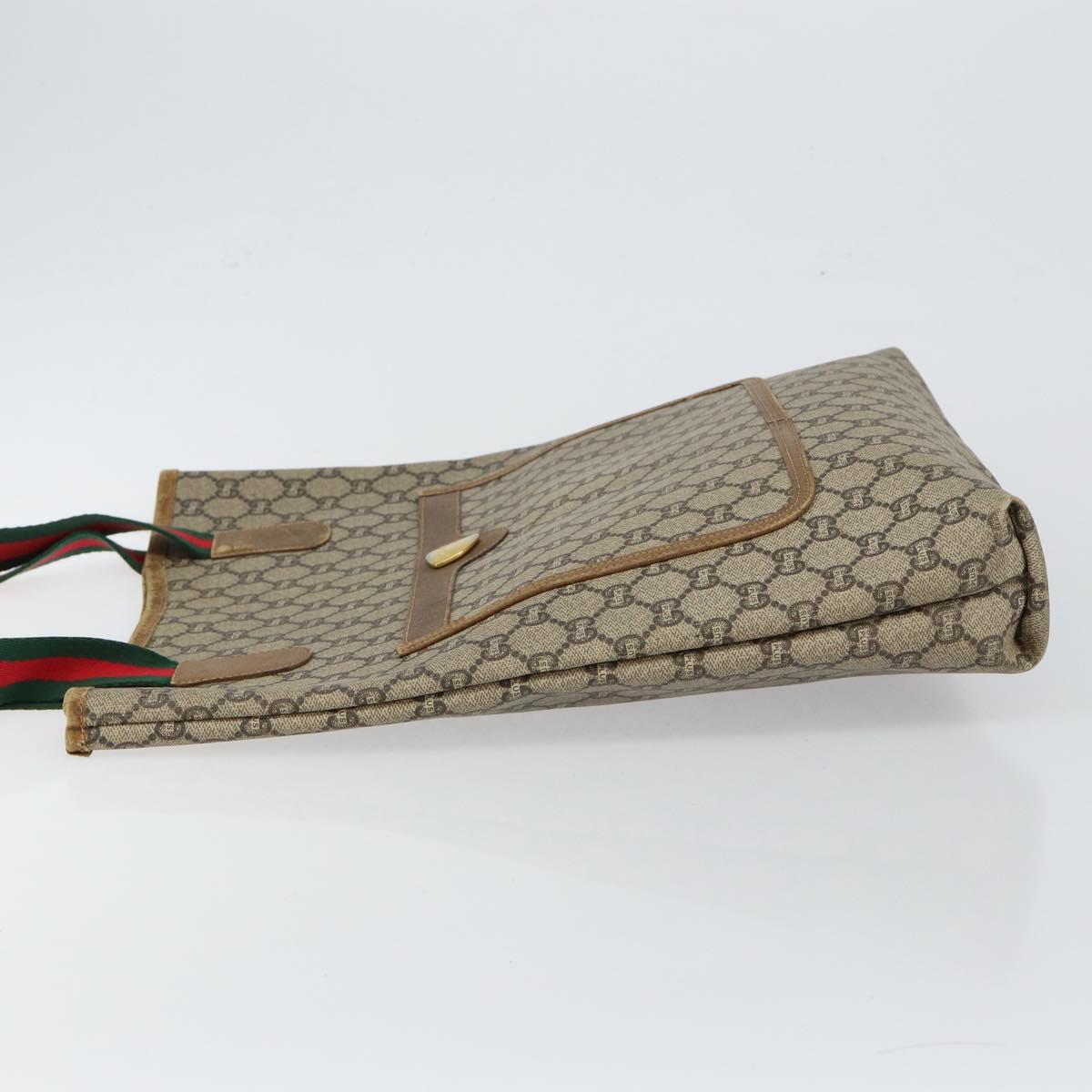 GUCCI GG Plus Supreme Web Sherry Line Tote Bag PVC Beige Gold Auth 146421