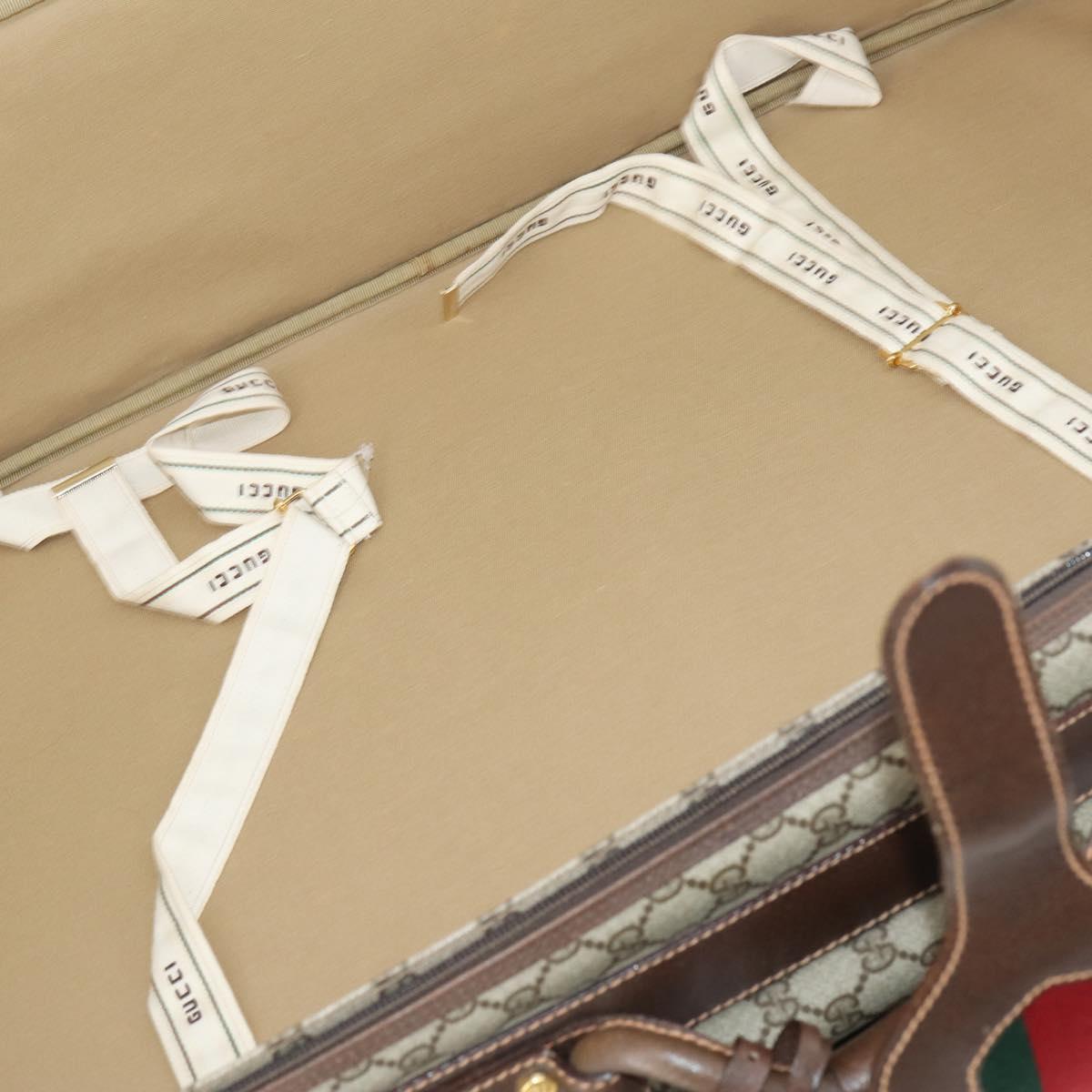 GUCCI GG Supreme Web Sherry Line Travel Bag PVC Beige Gold Auth 146422