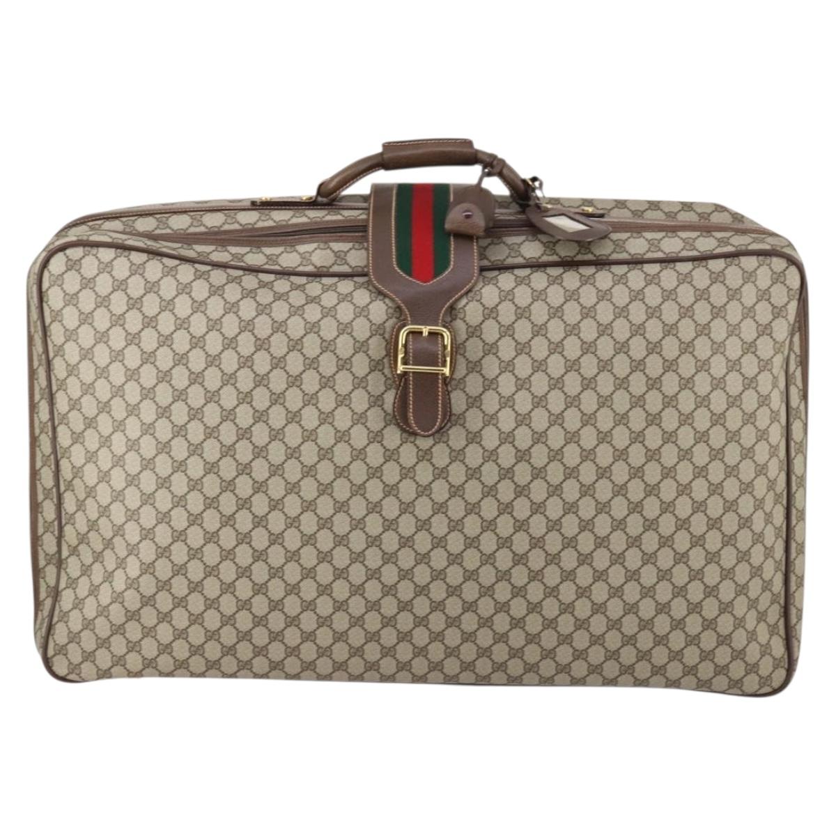 GUCCI GG Supreme Web Sherry Line Travel Bag PVC Beige Gold Auth 146422