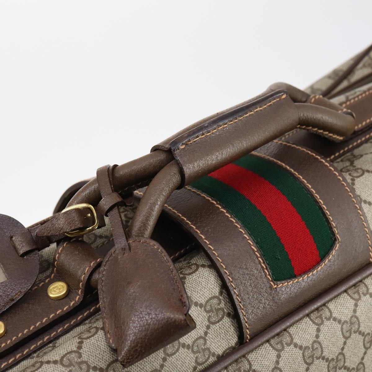 GUCCI GG Supreme Web Sherry Line Travel Bag PVC Beige Gold Auth 146422