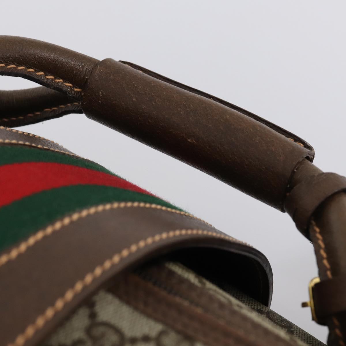 GUCCI GG Supreme Web Sherry Line Travel Bag PVC Beige Gold Auth 146422