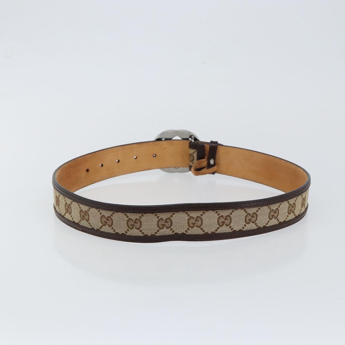 GUCCI GG Canvas Interlocking Belt 37.4"" Beige Silver 114876 Auth 146423