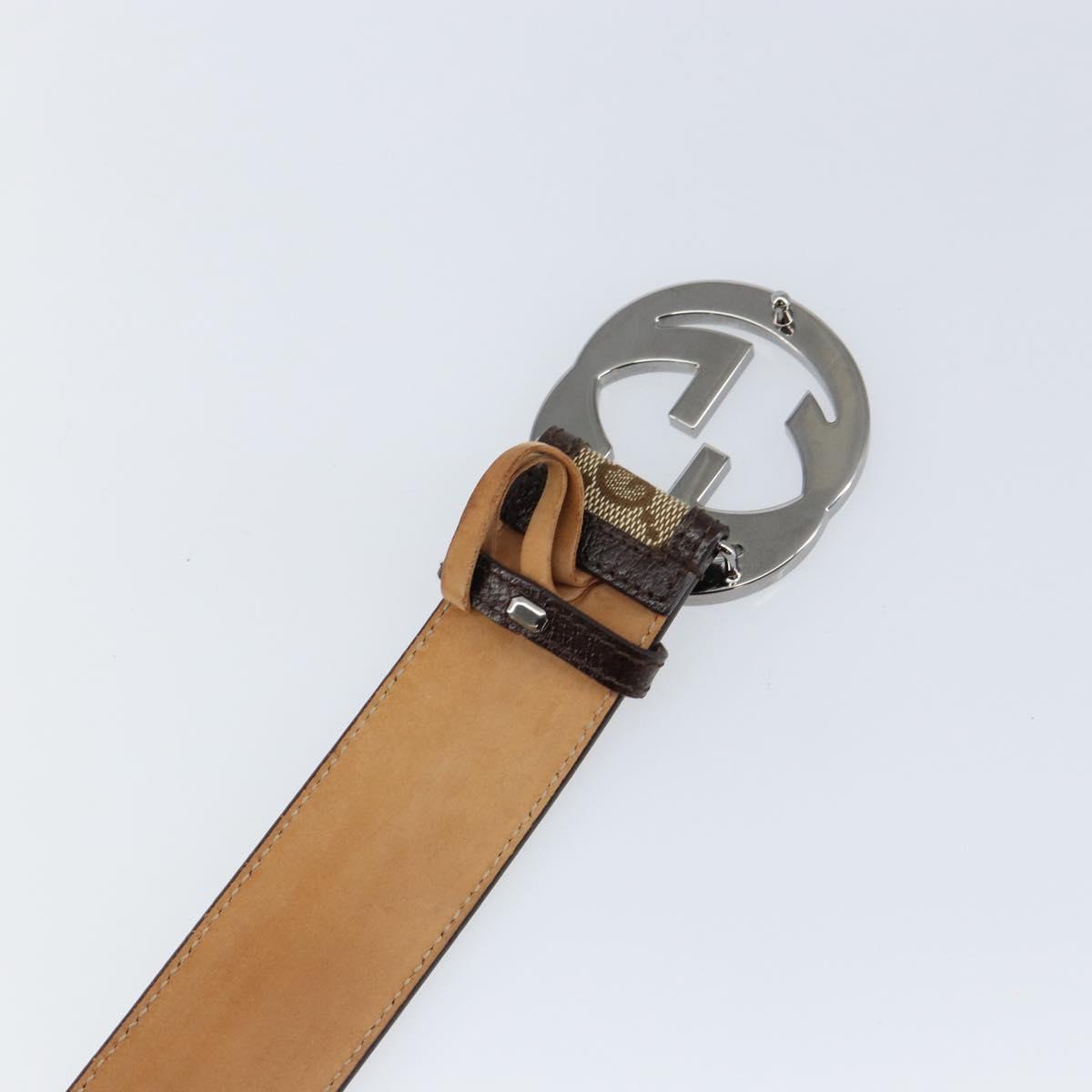 GUCCI GG Canvas Interlocking Belt 37.4"" Beige Silver 114876 Auth 146423